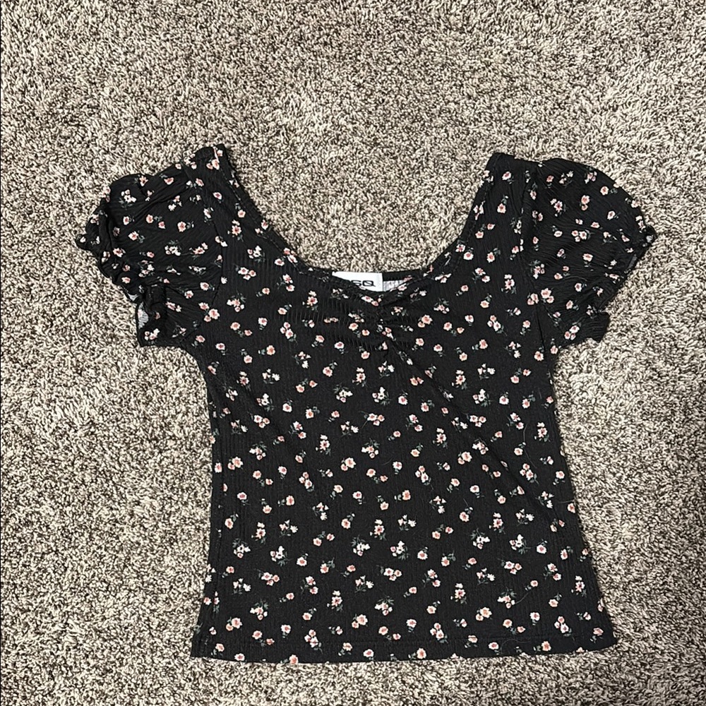 Floral Black Top